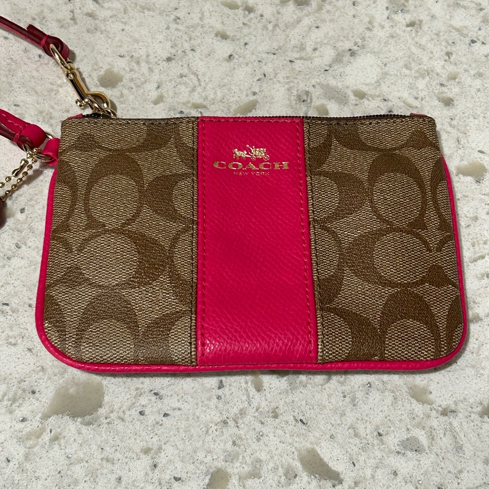 Coach Brown and Pink Signature Zip Wristlet with Hang Tag -Clean - Picture 4 of 7